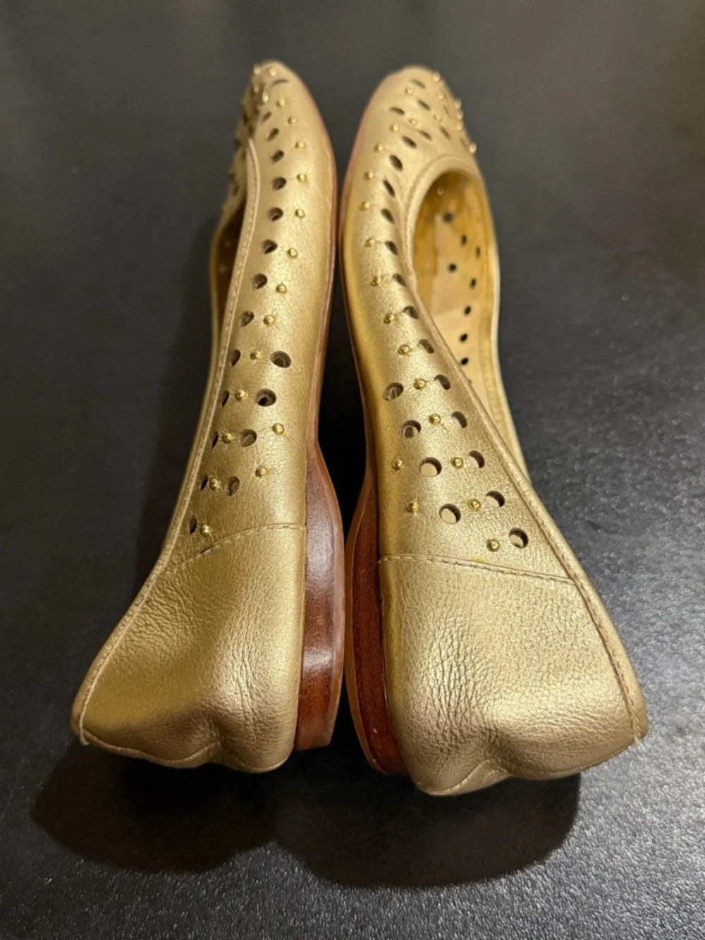 MICHAEL Michael Kors Gold Perforated Leather Ballet Flats 7.5M
